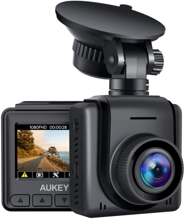 aukey AUKEY Mini Dash Cam 1080p FHD Telecamera per Auto con Schermo LCD da 1.5” e Obiettivo Grandangolare da 170° Dashcam con G-Sensor, WDR e Monitor di Parcheggio