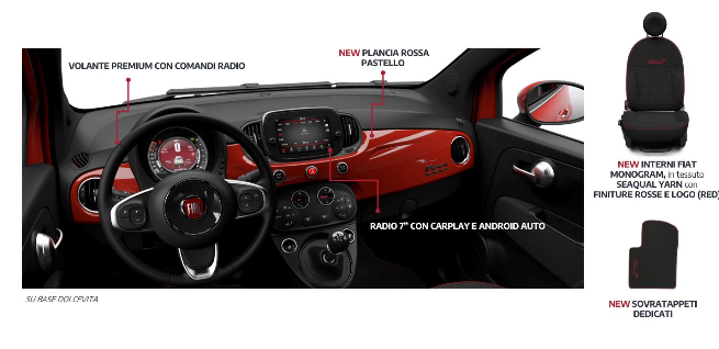 interno fiat 500 hybrid red