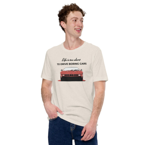unisex staple t shirt heather dust front 630b4cce6500d Maglietta auto life is too short to drive boring cars