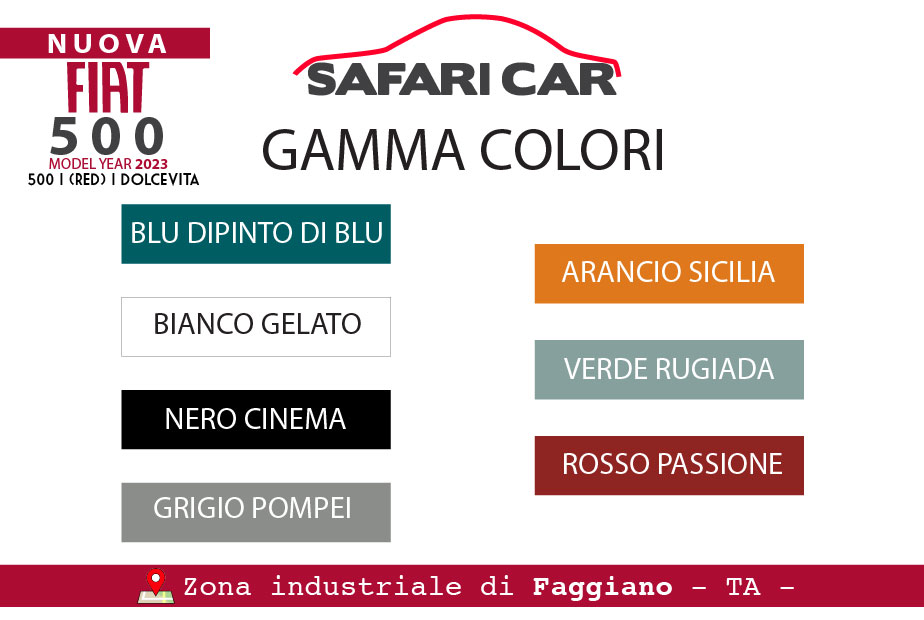 Gamma Colori Fiat 500 my23 Taranto